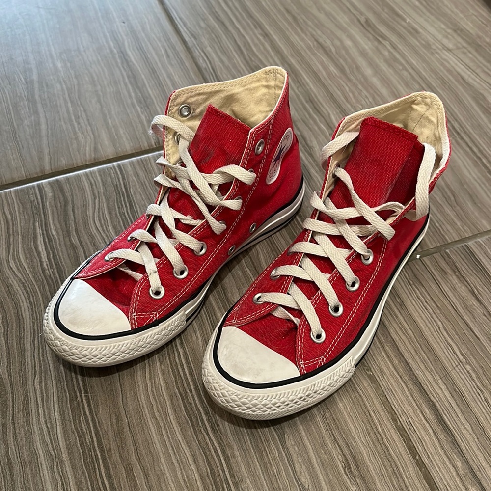 Red Converse hi tops